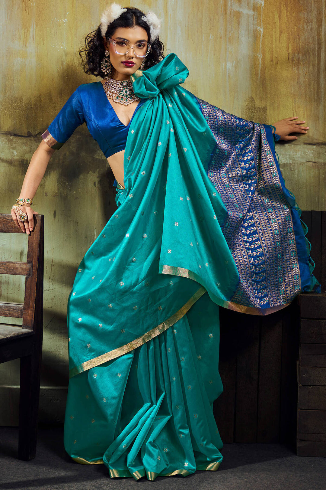 Teal Blue Banarasi Handloom silk saree