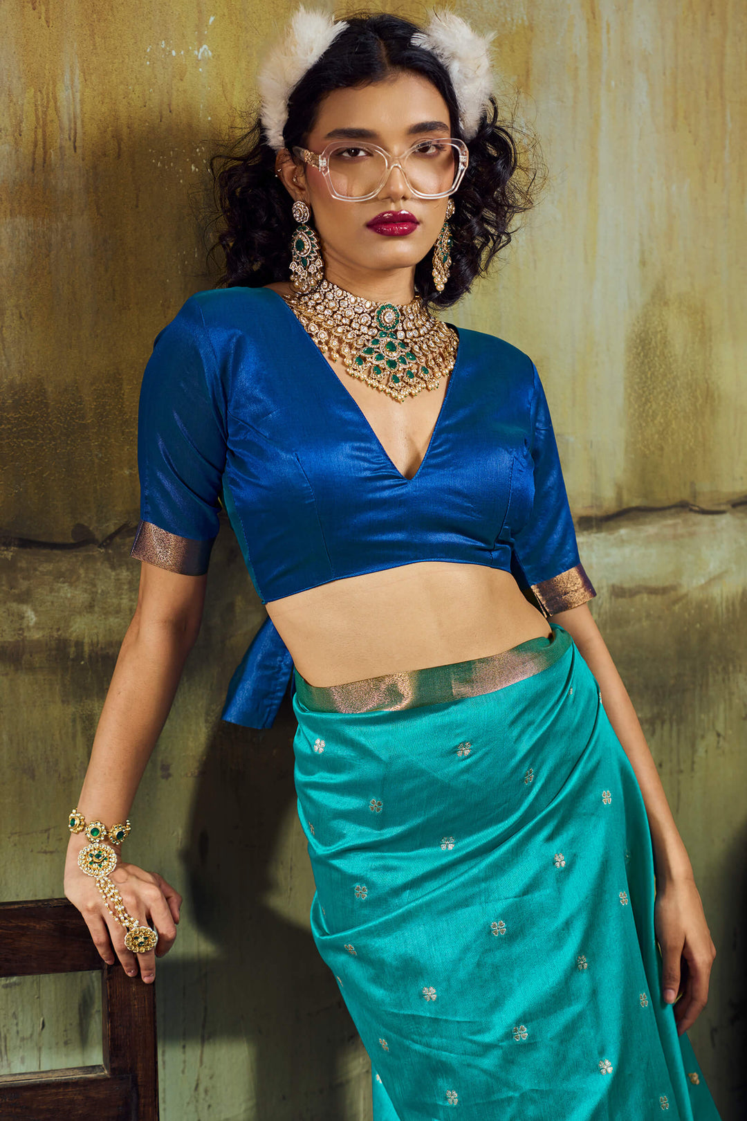 Teal Blue Banarasi Handloom silk saree