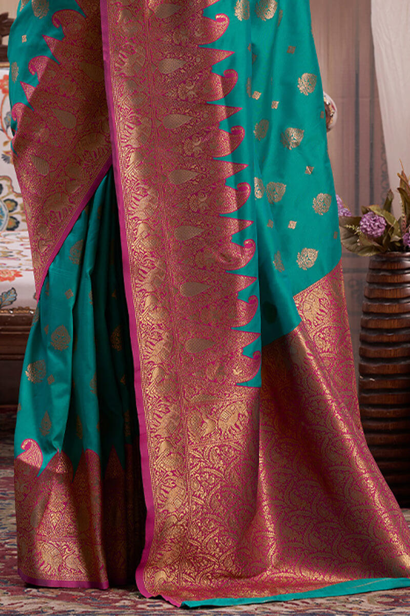 Teal Blue Banarasi Silk Saree