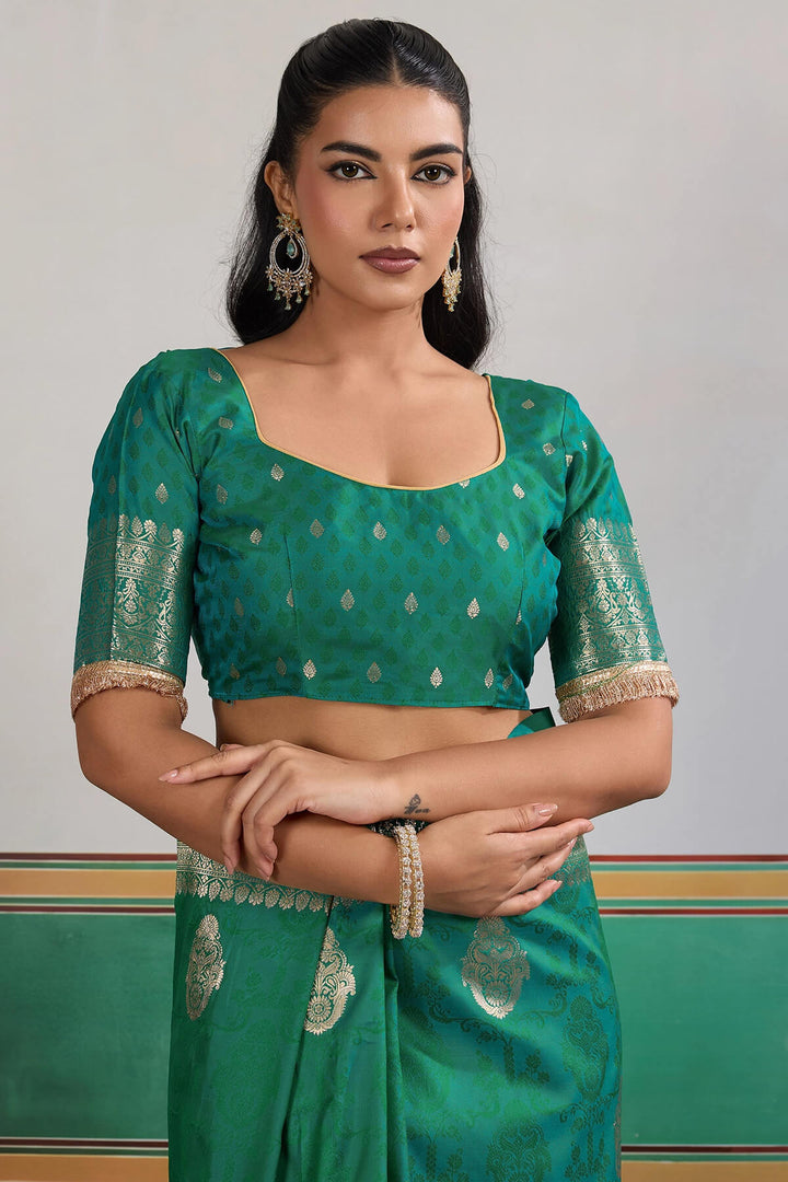 Teal Green Banarasi Silk Saree with Fancy Lace Border