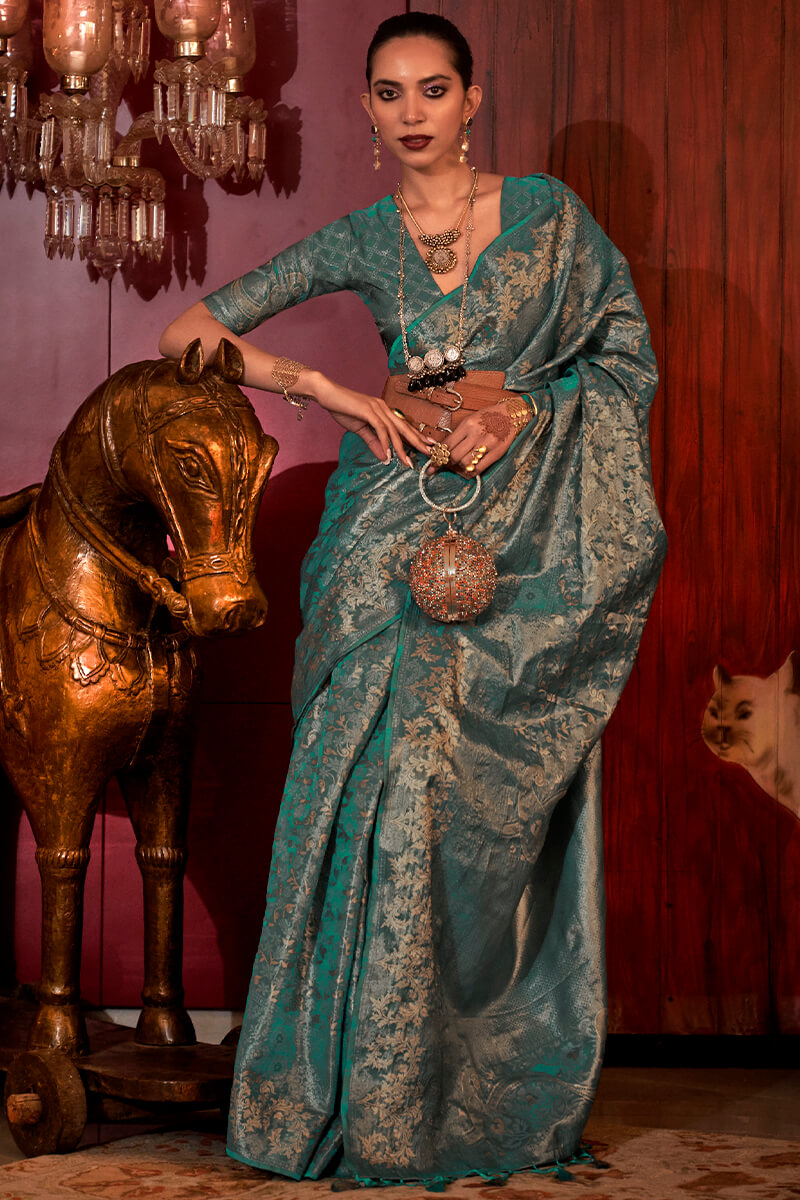 Teal Green Banarasi Silk Saree