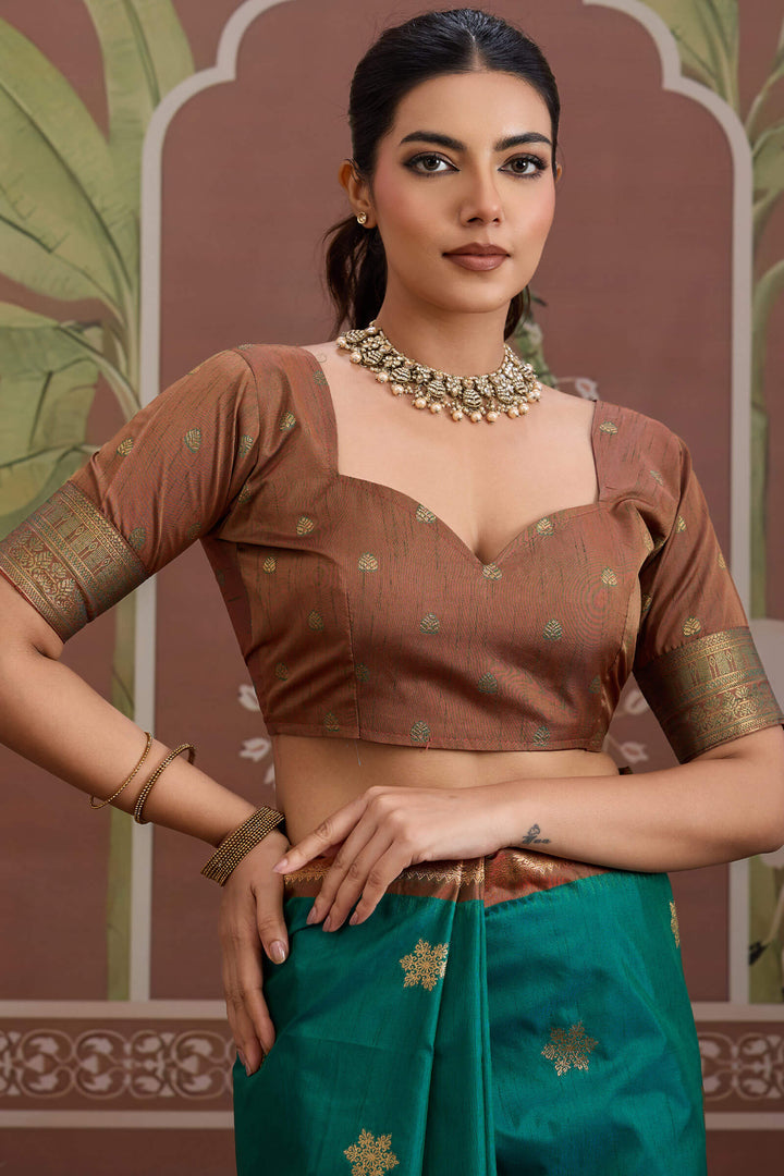 Teal Green Banarasi Tussar Silk Saree