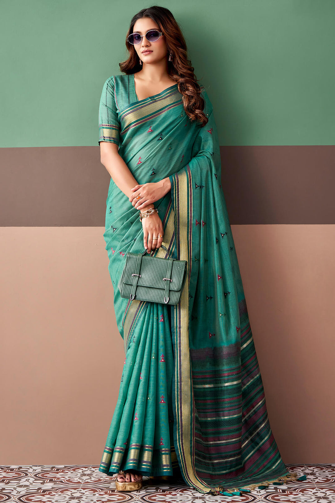 Teal Green Cotton Silk Saree