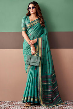 Teal Green Cotton Silk Saree