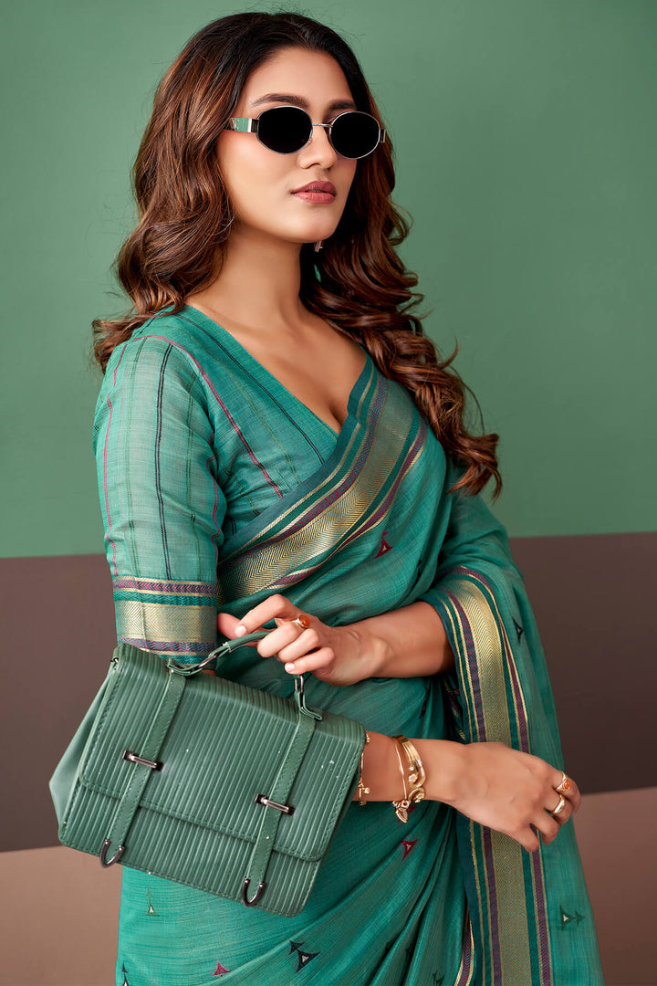 Teal Green Cotton Silk Saree
