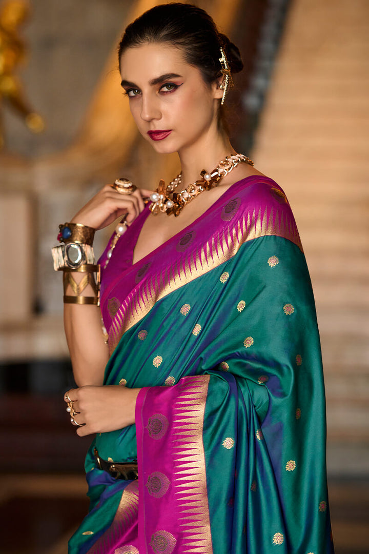 Teal Green Soft Banarasi Silk Saree