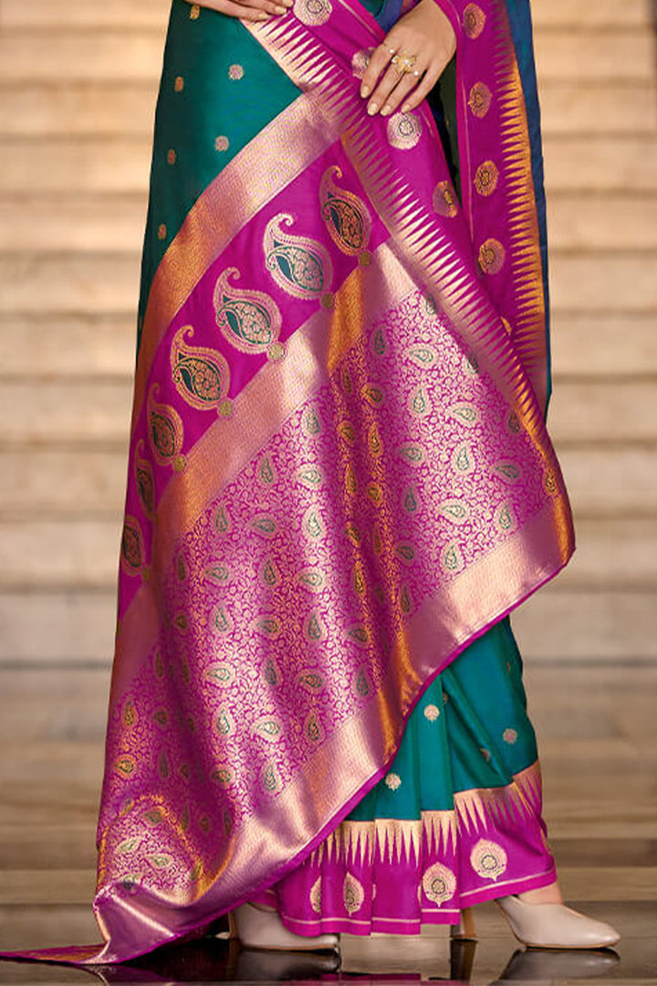 Teal Green Soft Banarasi Silk Saree