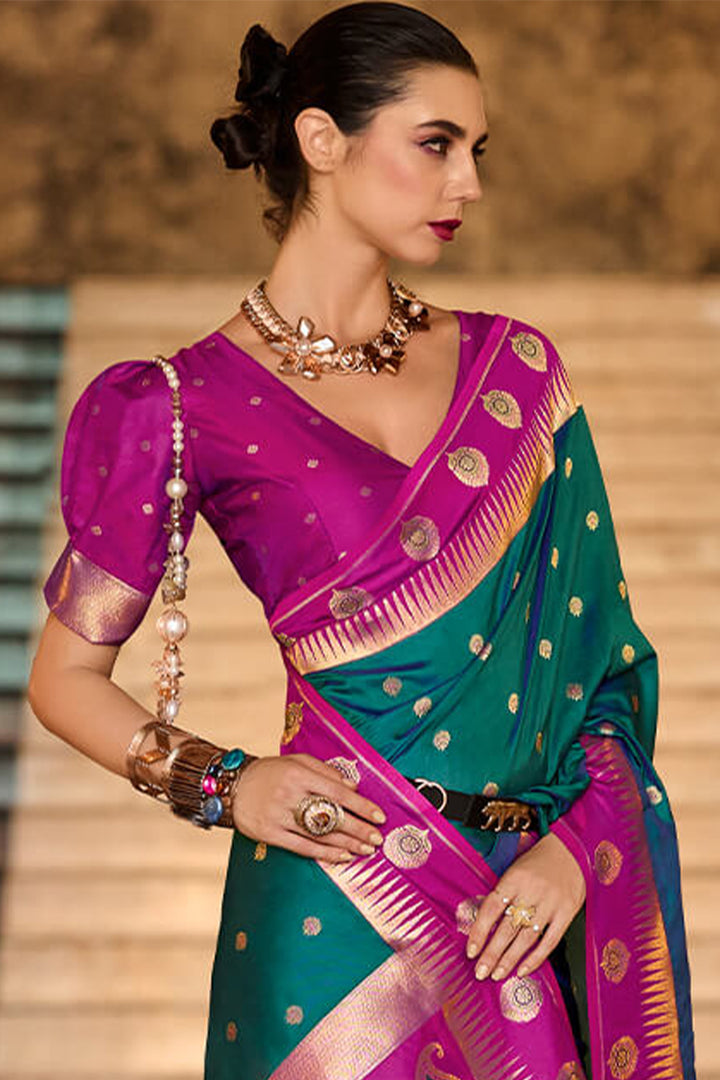 Teal Green Soft Banarasi Silk Saree