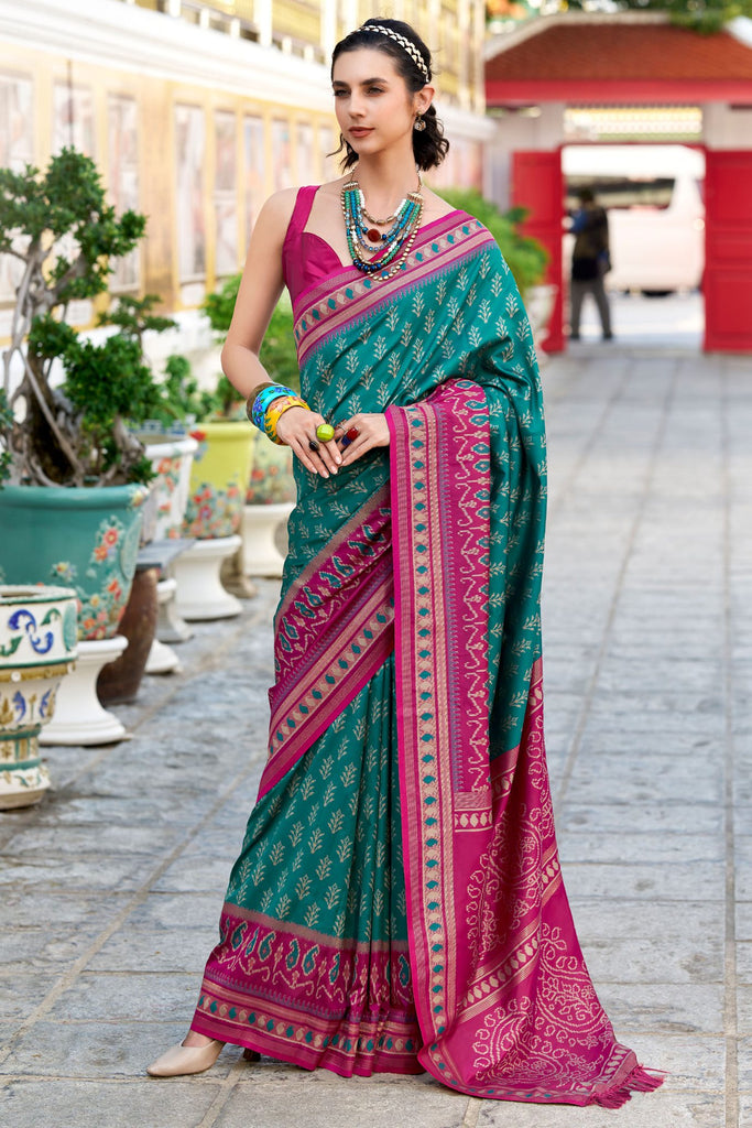 Teal Green Soft Ikkat Silk Saree