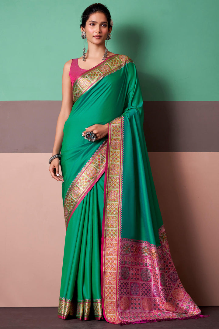 Teal Green Soft Patola Silk Saree