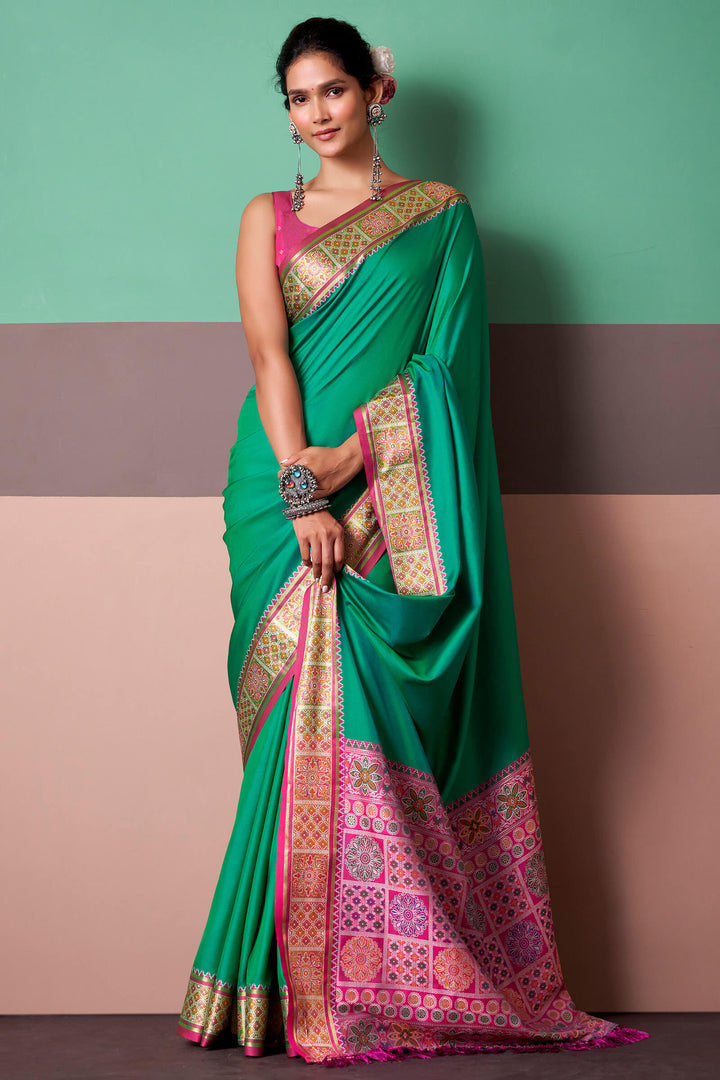 Teal Green Soft Patola Silk Saree