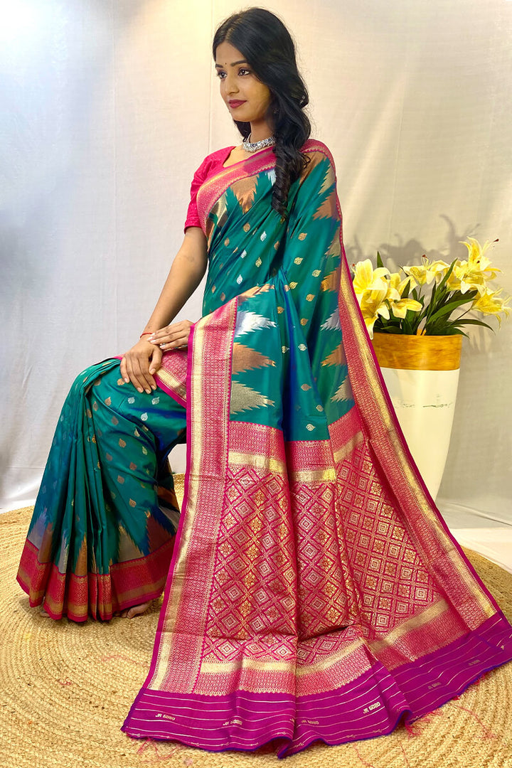 Teal Green Zari Woven Banarasi Silk Saree