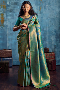 Teal Green Zari Woven Kanjivaram Silk Saree