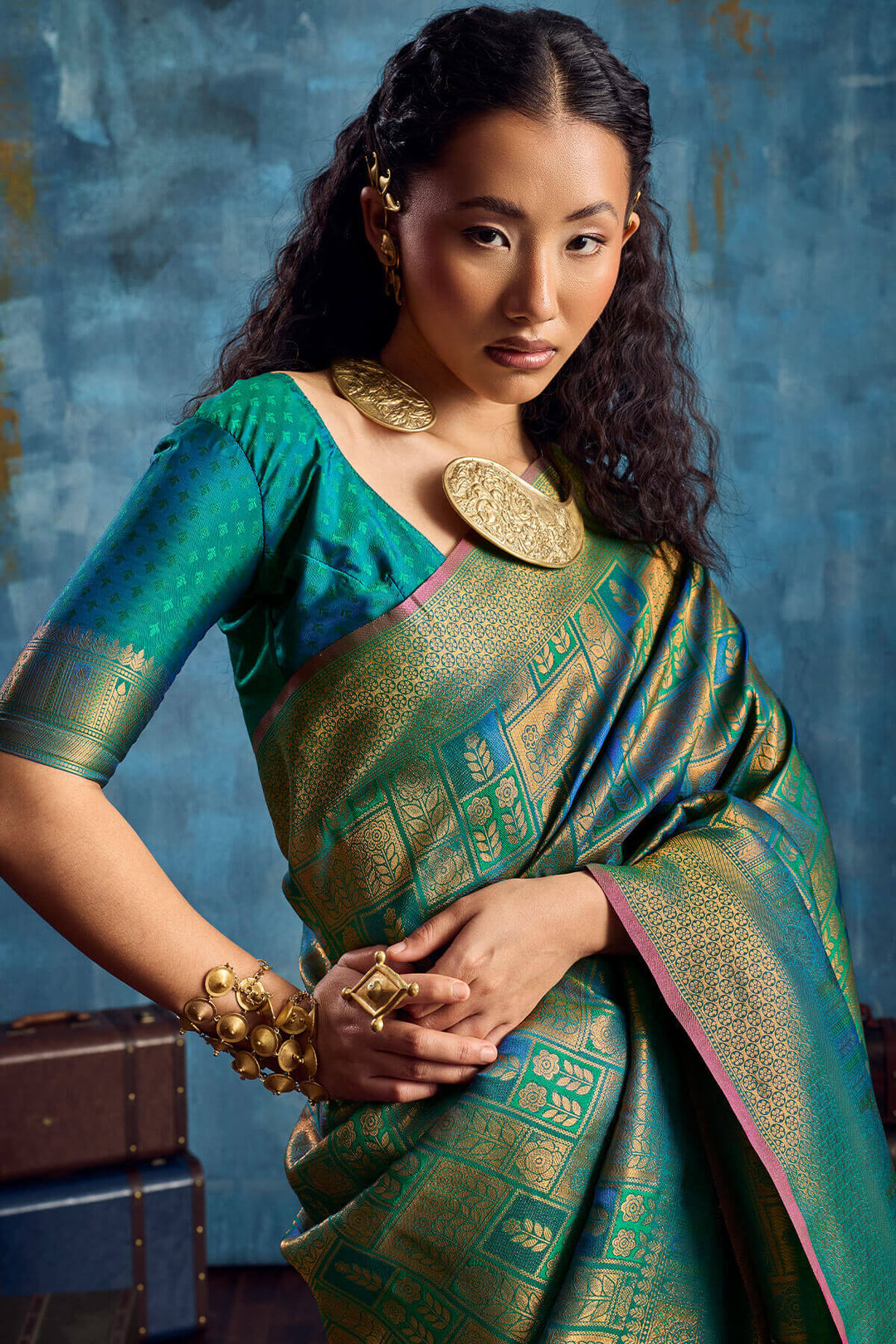 Teal Green Zari Woven Kanjivaram Silk Saree