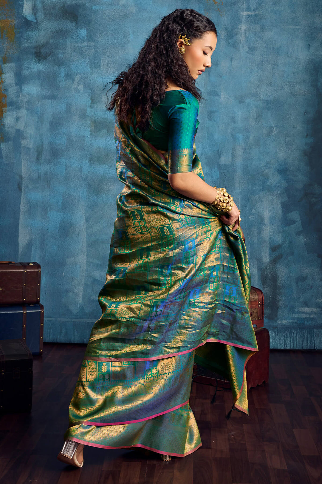 Teal Green Zari Woven Kanjivaram Silk Saree