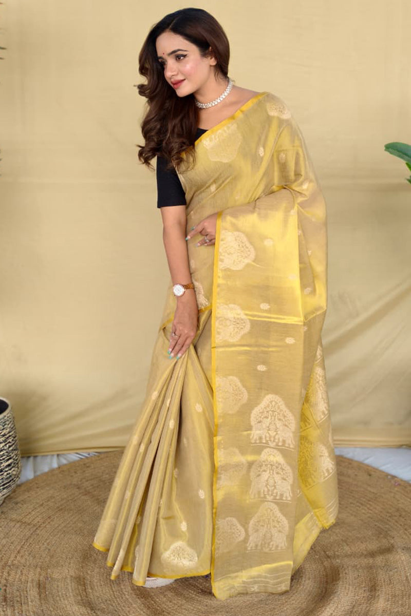 Tequila Beige Banarasi Tissue Silk Saree