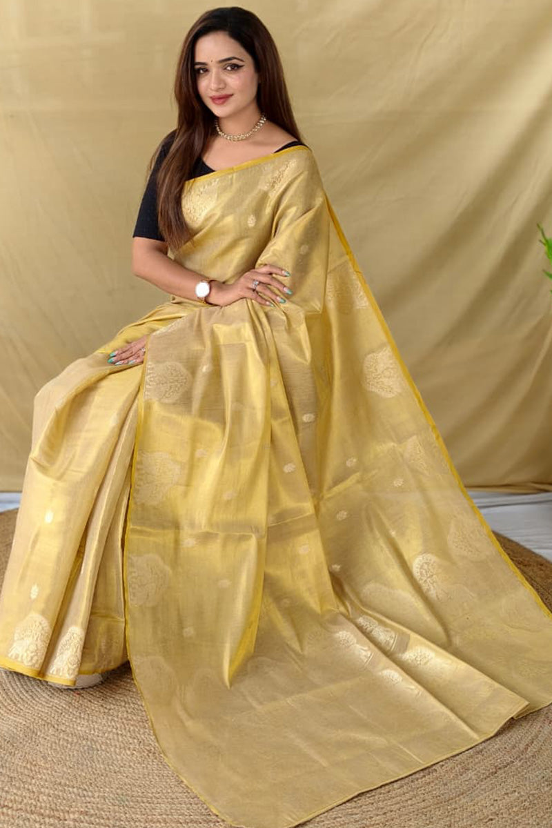 Tequila Beige Banarasi Tissue Silk Saree