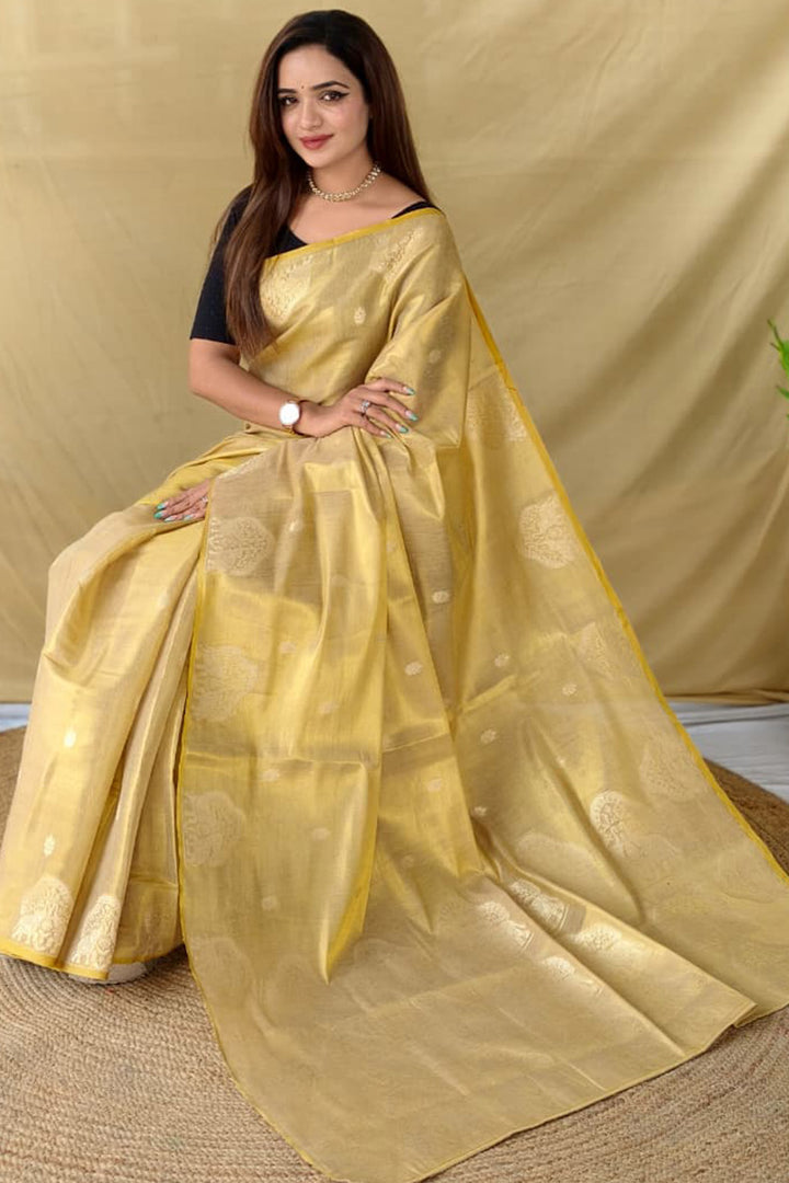 Tequila Beige Banarasi Tissue Silk Saree