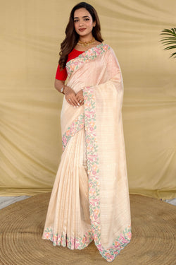 Tequila Beige Embroiedery Work Tussar Silk Saree