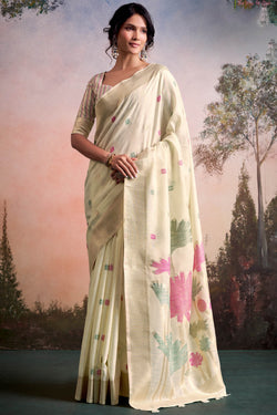 Tequila Beige Linen Silk Saree