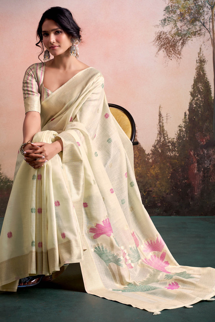 Tequila Beige Linen Silk Saree