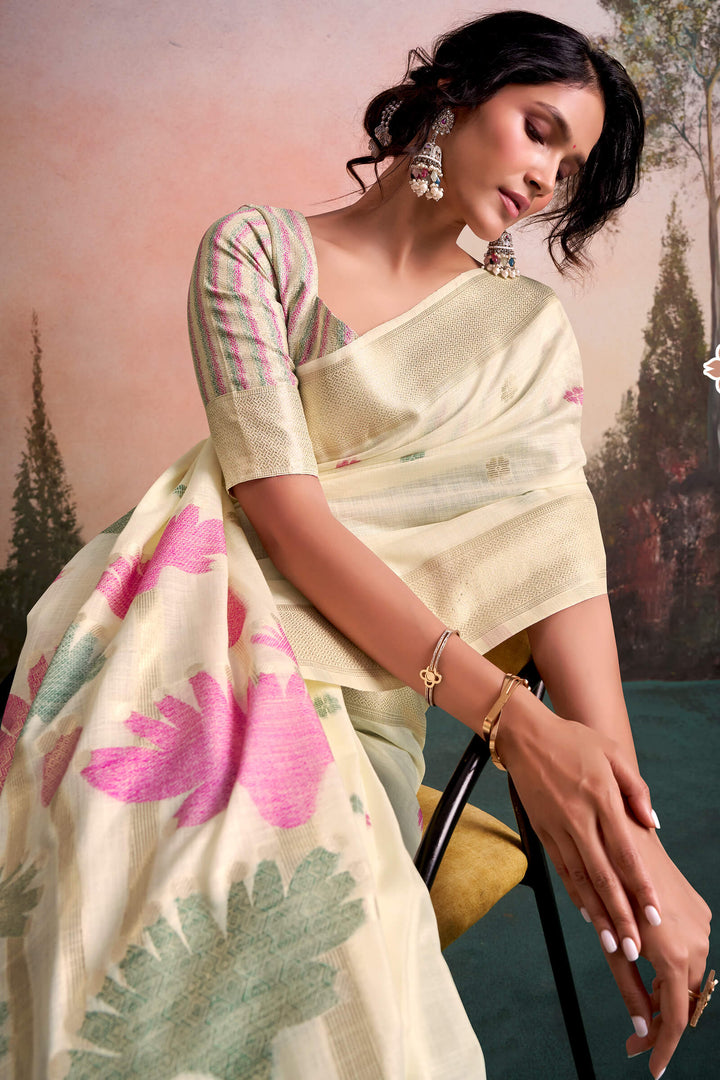 Tequila Beige Linen Silk Saree