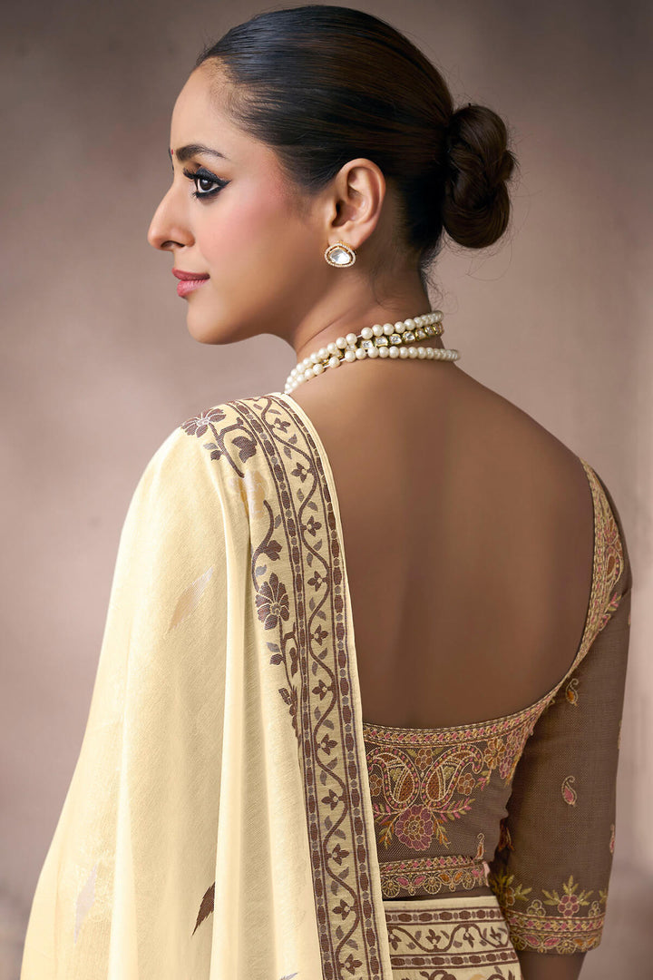 Tequila Beige Viscose Cotton Silk Saree with Embroidery Blouse