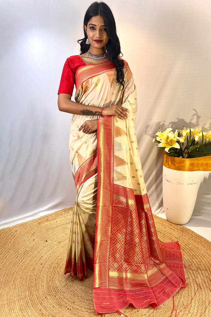 Tequila Beige Zari Woven Banarasi Silk Saree