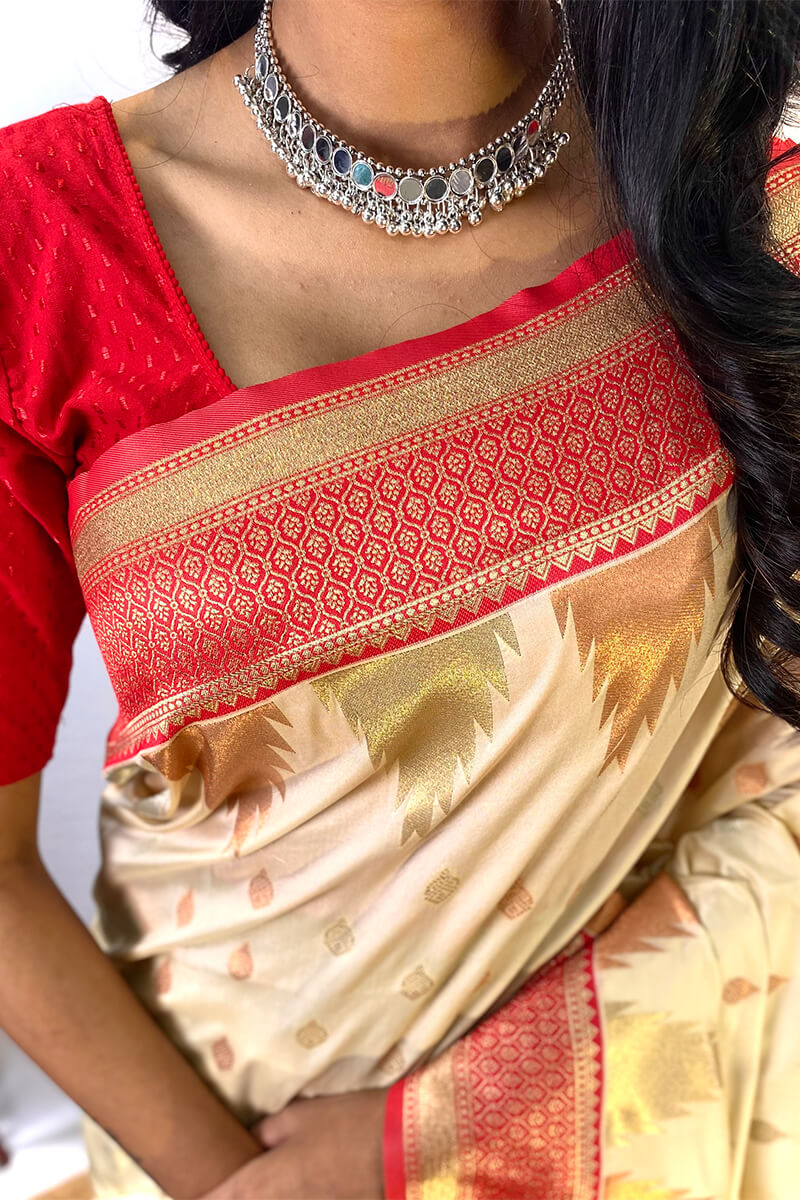 Tequila Beige Zari Woven Banarasi Silk Saree