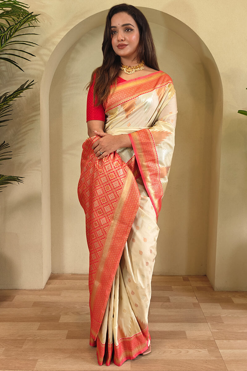 Tequila Beige Zari Woven Banarasi Silk Saree