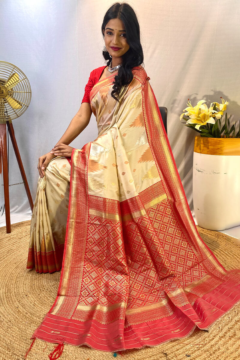 Tequila Beige Zari Woven Banarasi Silk Saree