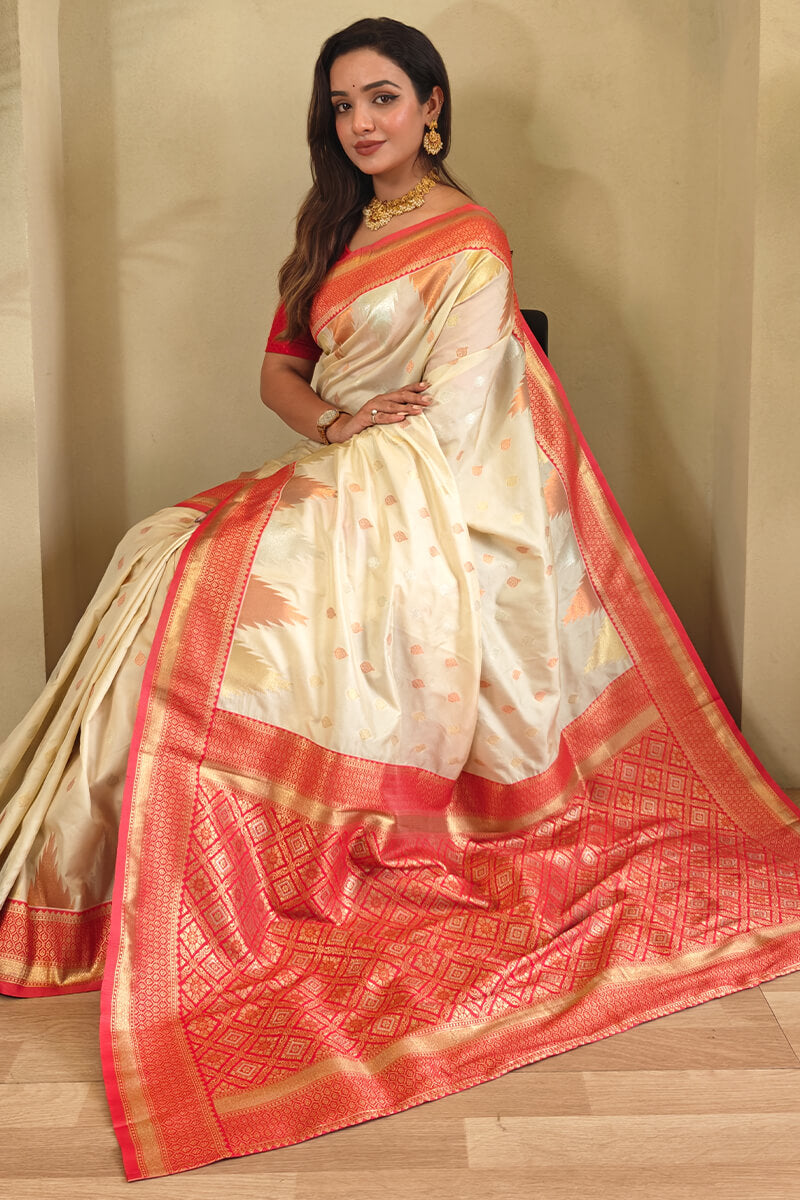 Tequila Beige Zari Woven Banarasi Silk Saree