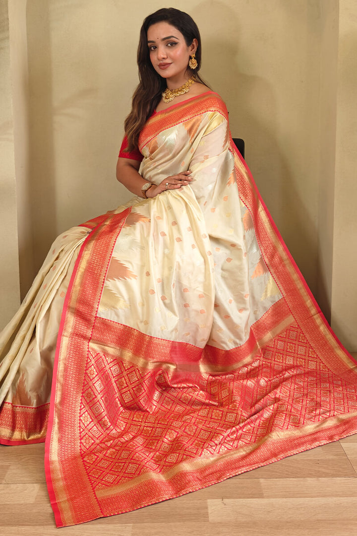 Tequila Beige Zari Woven Banarasi Silk Saree