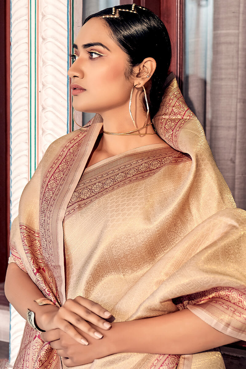 Thatch Beige Kanjivaram Silk Saree