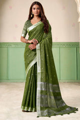 Thatch Green Linen Silk Saree