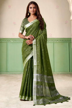 Thatch Green Linen Silk Saree