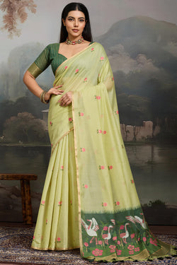 Thistle Green Handloom Spun Cotton Saree