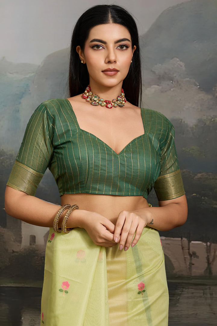 Thistle Green Handloom Spun Cotton Saree