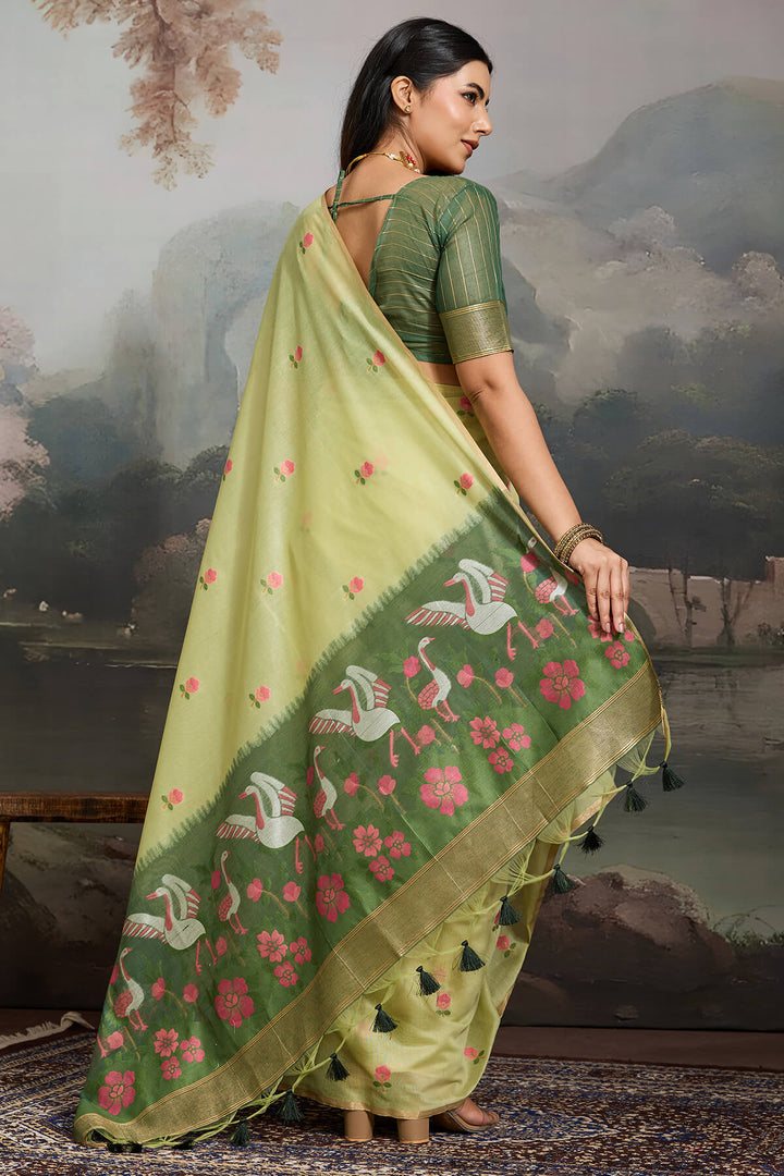 Thistle Green Handloom Spun Cotton Saree