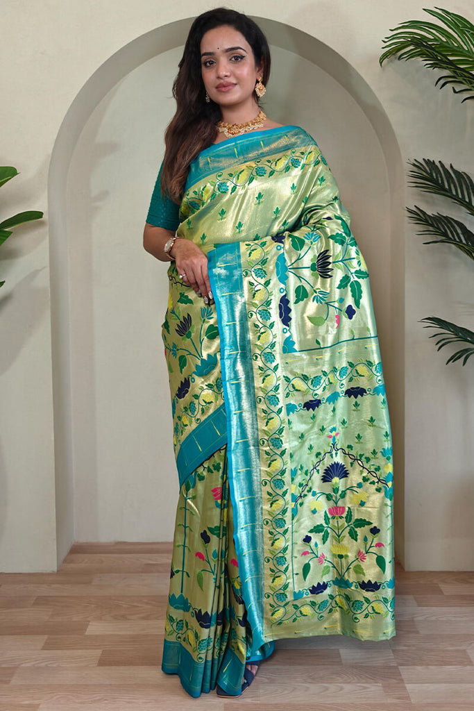Thistle Green Paithani Silk Saree