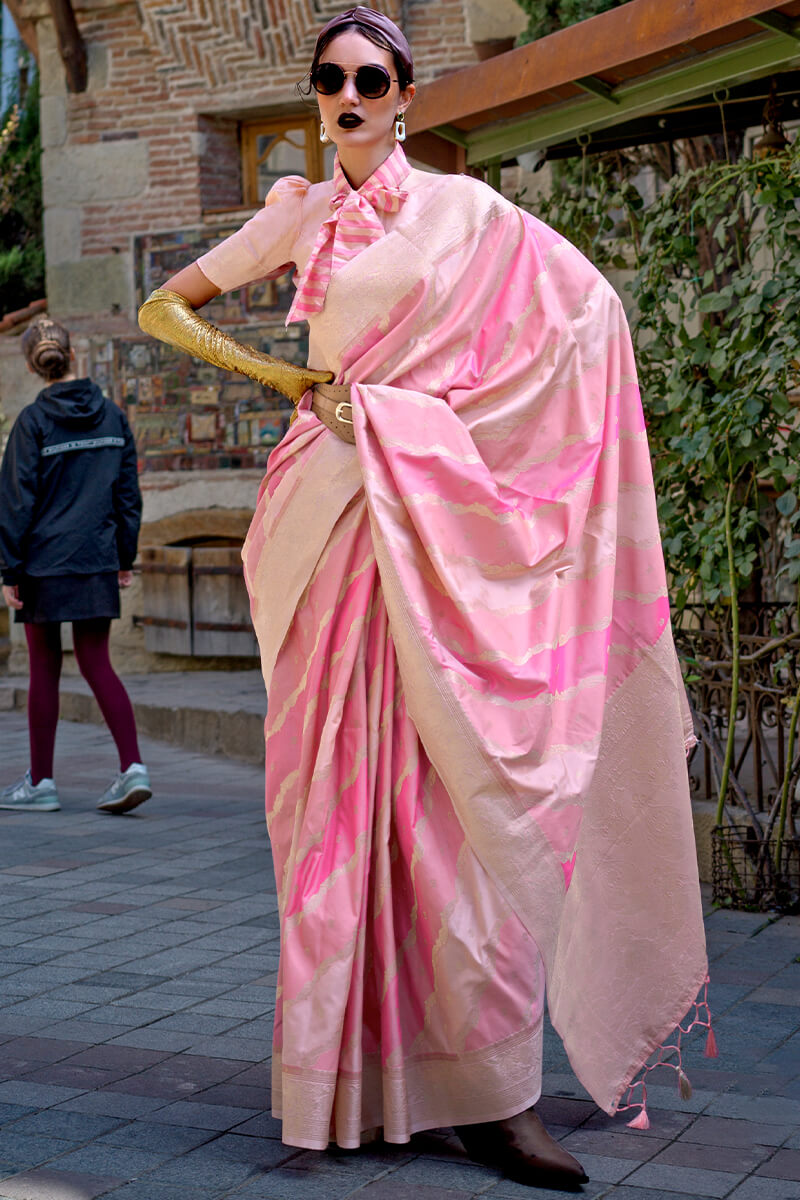 Thulian Pink Banarasi Katan Silk Saree