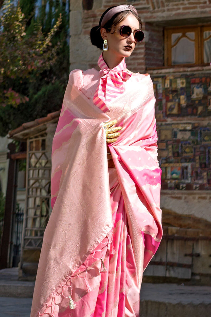 Thulian Pink Banarasi Katan Silk Saree