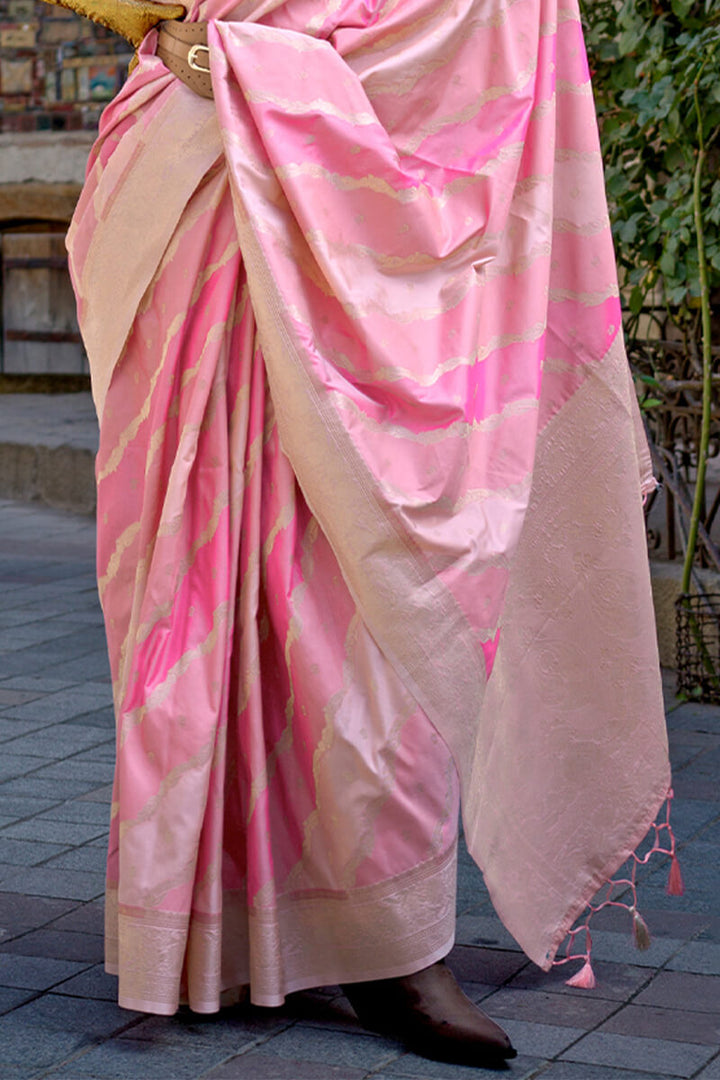 Thulian Pink Banarasi Katan Silk Saree