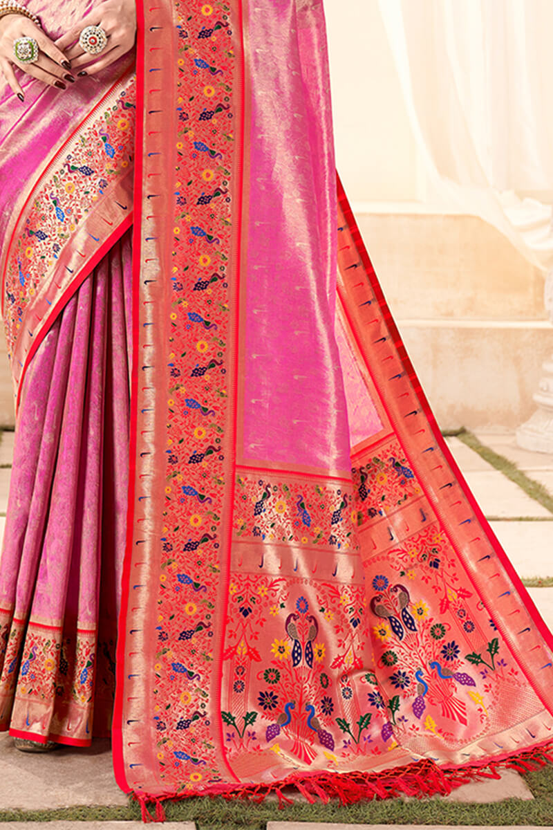 Thulian Pink Paithani Tissue Silk Saree