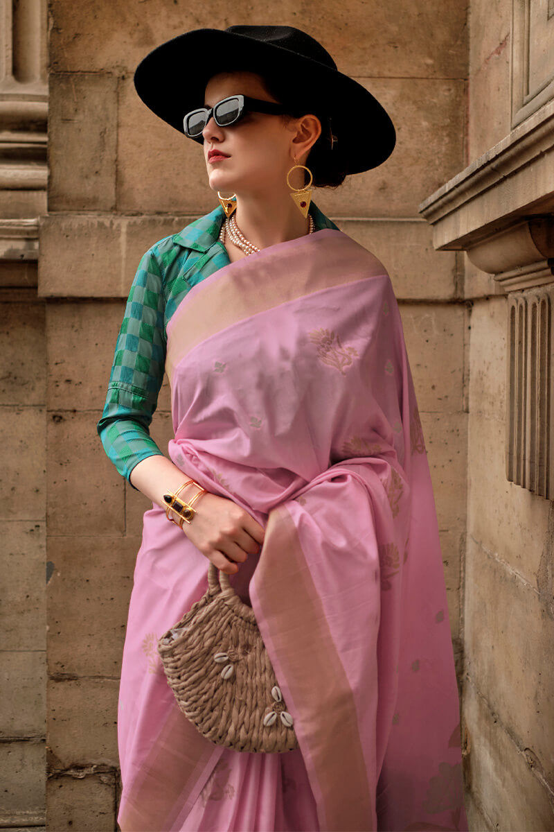 Thulian Pink Soft Banarasi Silk Saree