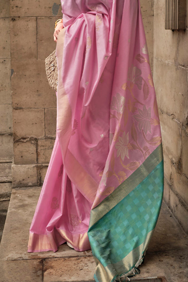 Thulian Pink Soft Banarasi Silk Saree