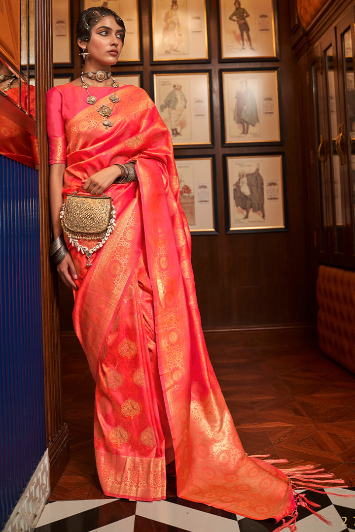 Thulian Pink Zari Woven Kanjivaram Silk Saree