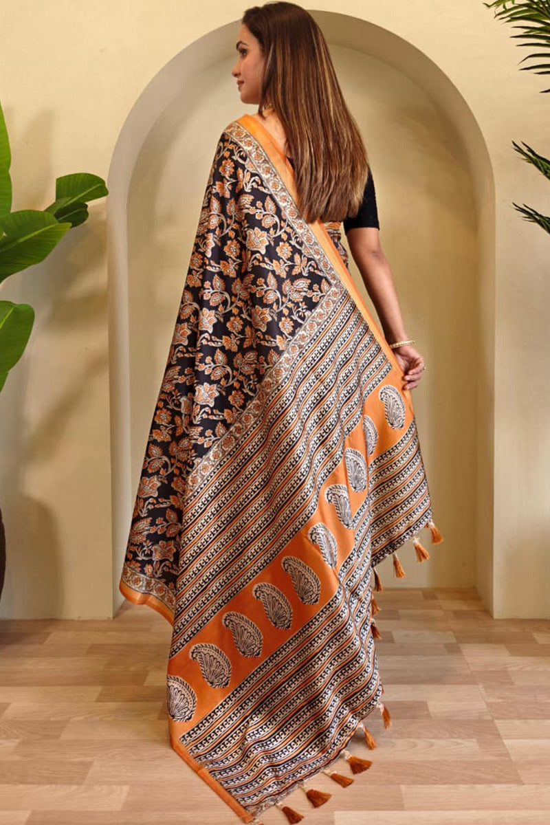 Thunder Black Digital Printed Dola Viscose Saree