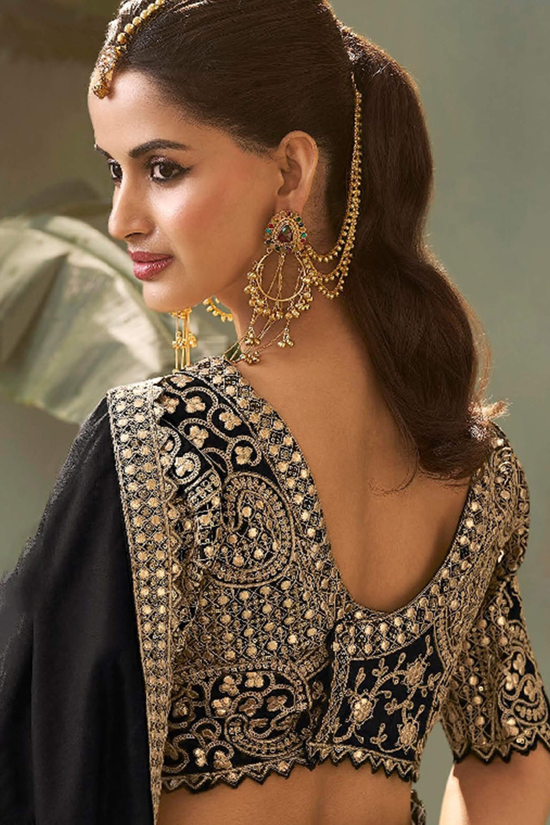 Thunder Black Gota Patti Embroidery Work Saree With Designer Blouse Piece