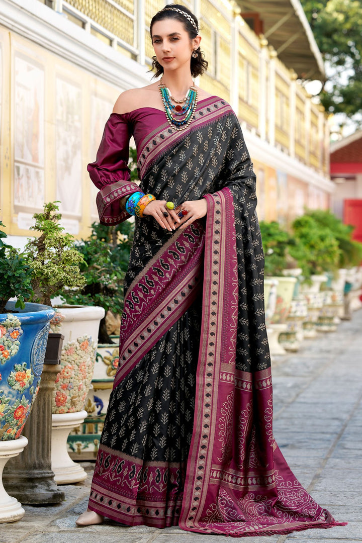 Thunder Black Soft Ikkat Silk Saree